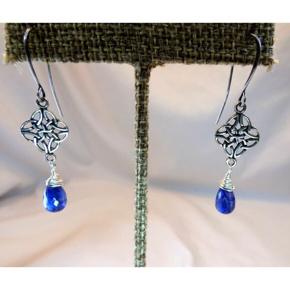 Celtic Knot Kyanite Sterling Silver Earrings Scottish Wiccan - Picture 2 of 7